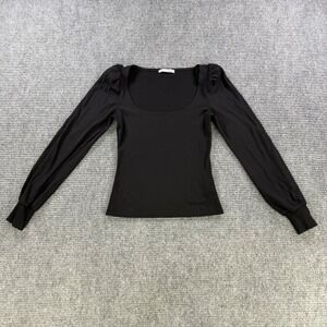 Reformation Jeans Black Ribbed Scoop Neck Puff Sleeve Top Womens XS USA Made